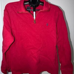 Ralph Lauren Red Polo Half-Zip with Navy Label